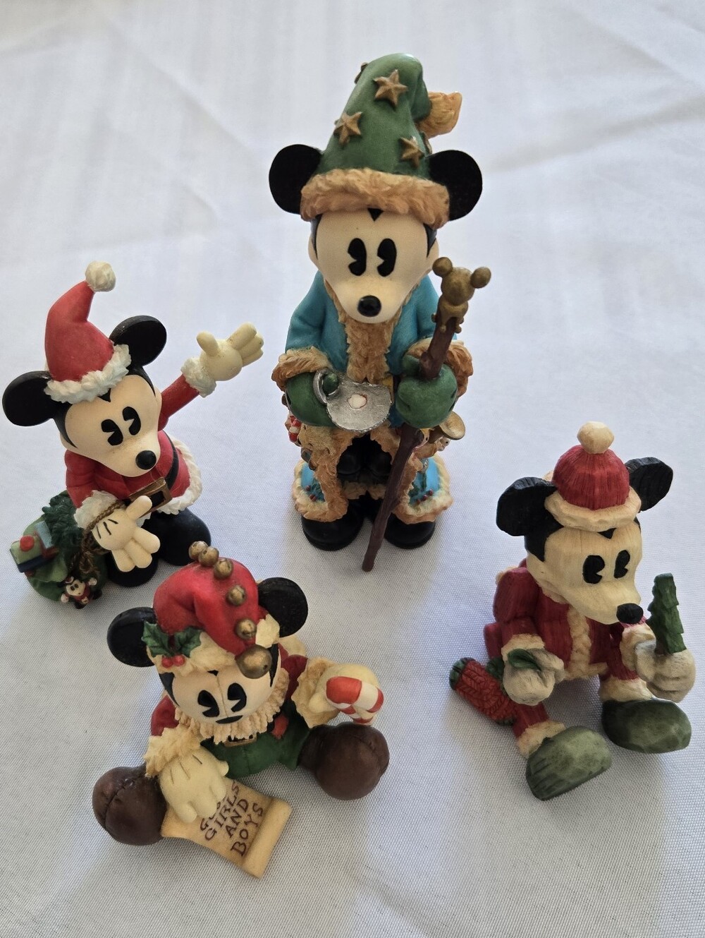 Disney Enesco Mickey Mouse Christmas Figurine Set of 4 Vintage Holiday Decor